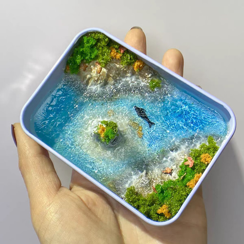 ミニチュア 海アート鯨 砂浜 島 風景 手作り レジン ハンドメイド 装飾