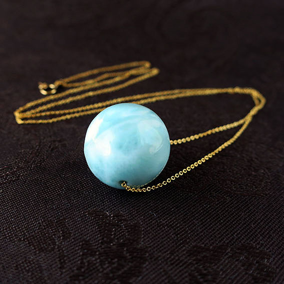 【K14】ラリマー 21mm玉 一粒ネックレス・ペンダント ｜天然石ジュエリー × 晴れやかブルー2025