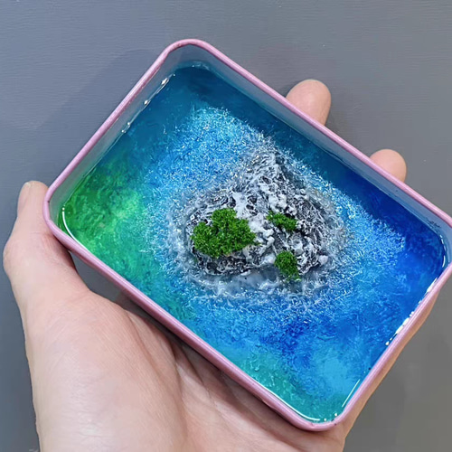ミニチュア 海アート 砂浜 島 風景 庭園 手作り レジン ハンドメイド