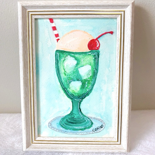 透明水彩画 原画 No.21「喫茶店のメロンクリームソーダ」 絵画 Tsnas+  