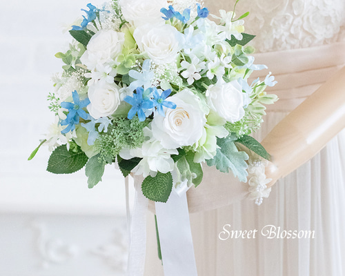 オーダーメイド】プリザーブドフラワー ホワイト＆ブルーのナチュラル