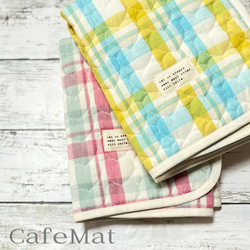 グレージュ×グリーンチェックのフリルセットイン袖なし犬服（胴回り33