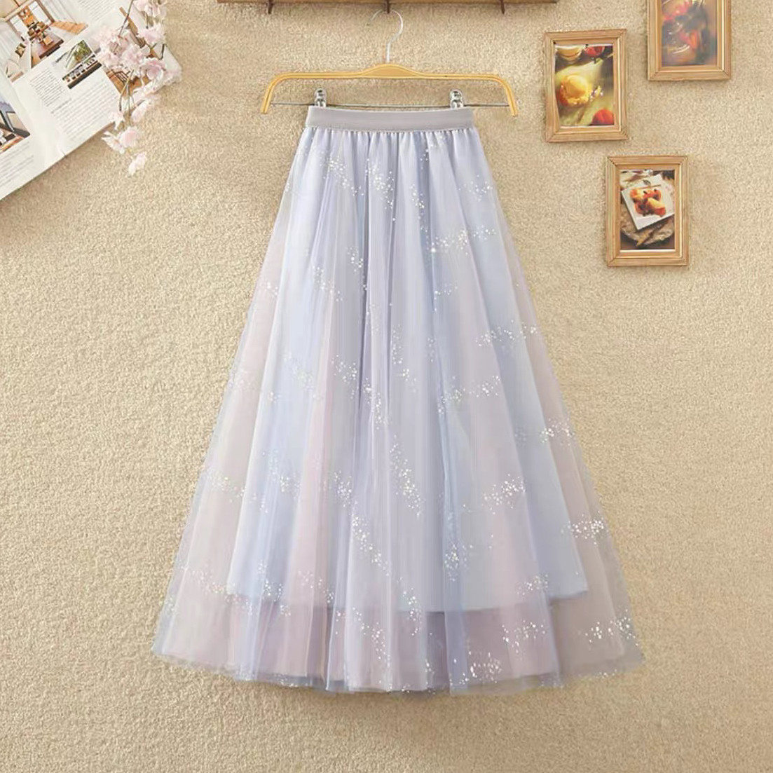 チュールスカート、 レディース、ウエストゴム、夏、春秋