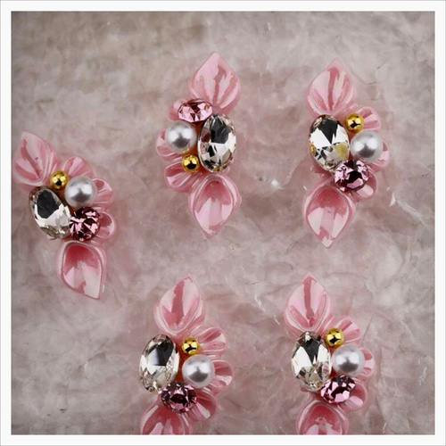 P390《2個》ネイルパーツ 花 ピンク 3D 成人式 卒業式 ビジュー ギャル