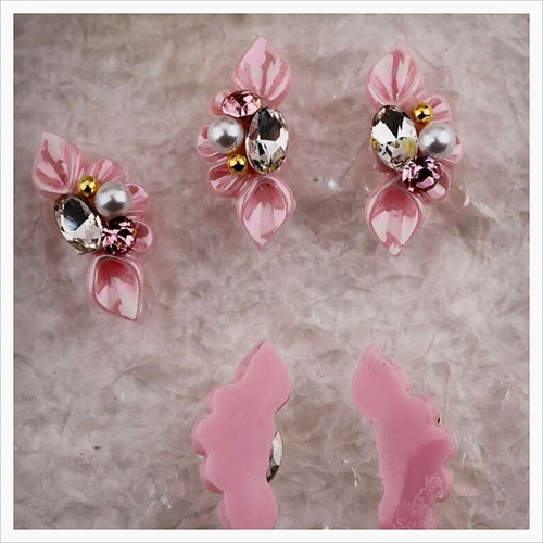 P390《2個》ネイルパーツ 花 ピンク 3D 成人式 卒業式 ビジュー ギャル