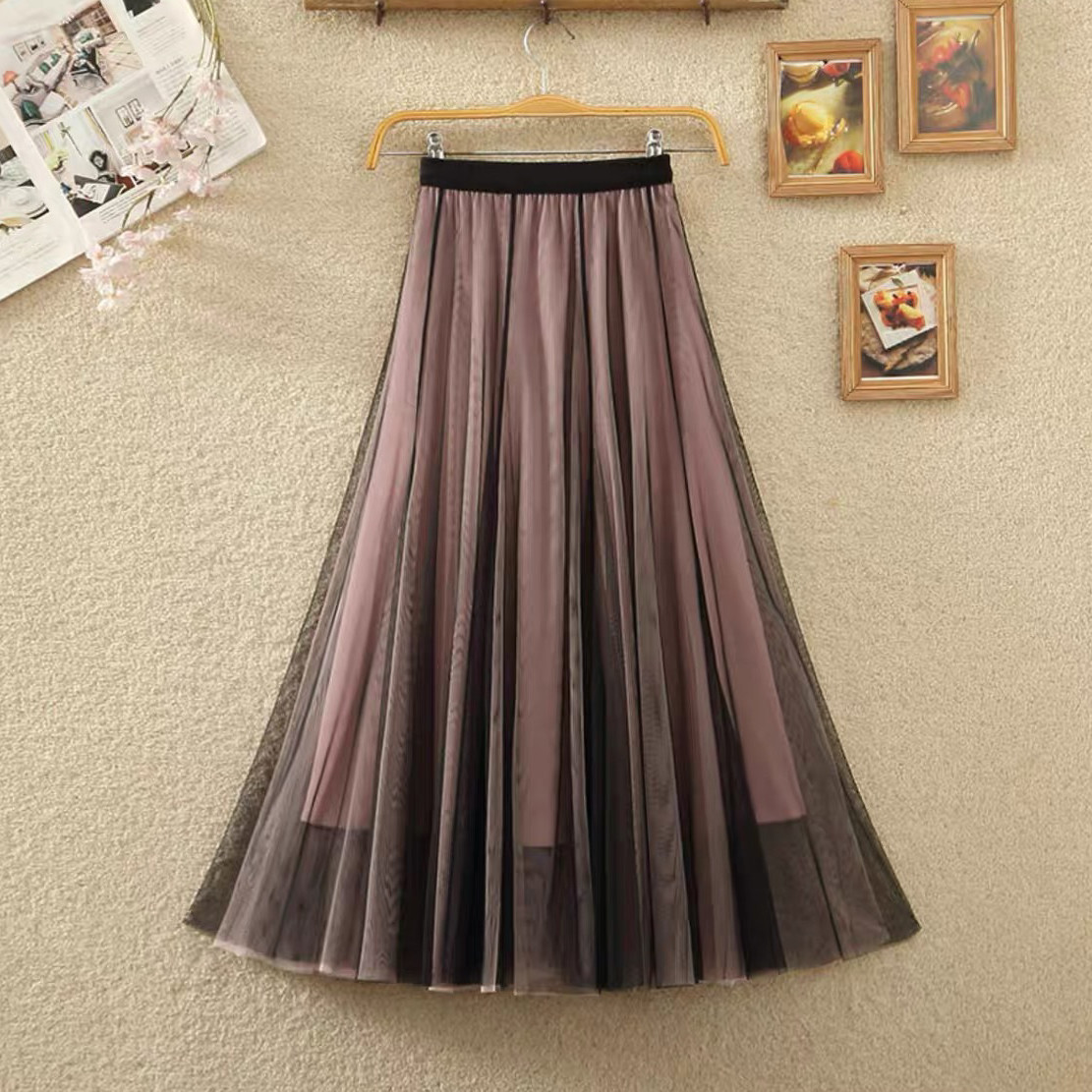 チュールスカート、 レディース、ウエストゴム、夏、春秋