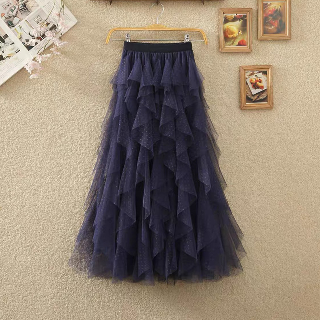 チュールスカート、 レディース、ウエストゴム、夏、春秋、ドット柄