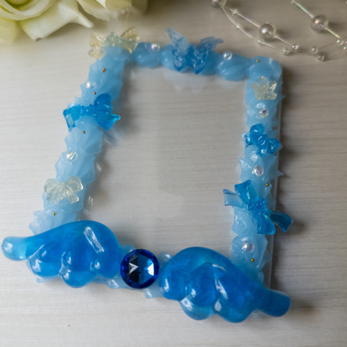 ホイップデコトレカケース①【ブルー、羽、リボン、蝶】 名刺入れ