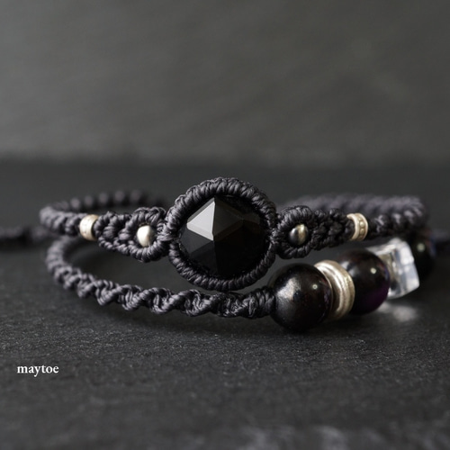 両剣 モリオン チベット産モリオン(黒水晶)＆スギライトの二重マクラメブレスレット