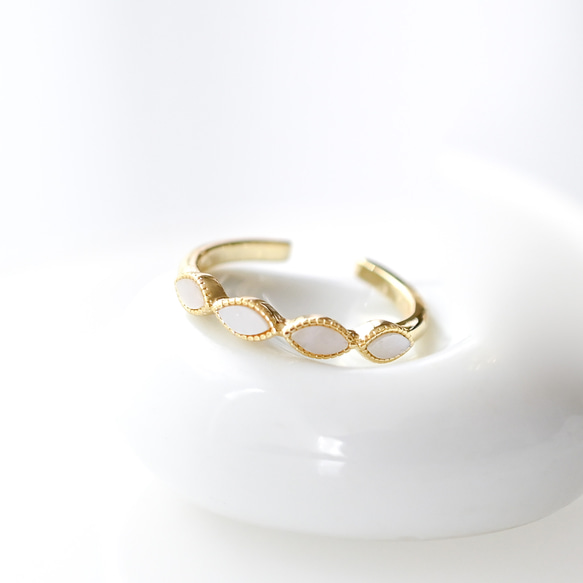 【送料無料】フリーサイズリング マザーオプパール　mother of pearl marquis 9枚目の画像