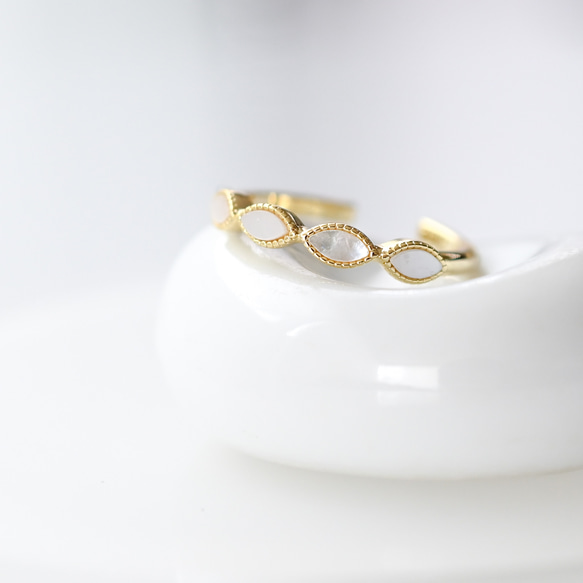 【送料無料】フリーサイズリング マザーオプパール　mother of pearl marquis 5枚目の画像