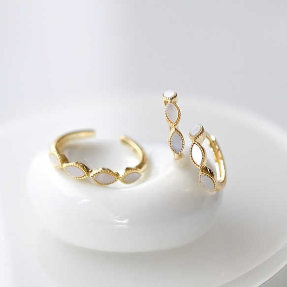 【送料無料】フリーサイズリング マザーオプパール　mother of pearl marquis 4枚目の画像