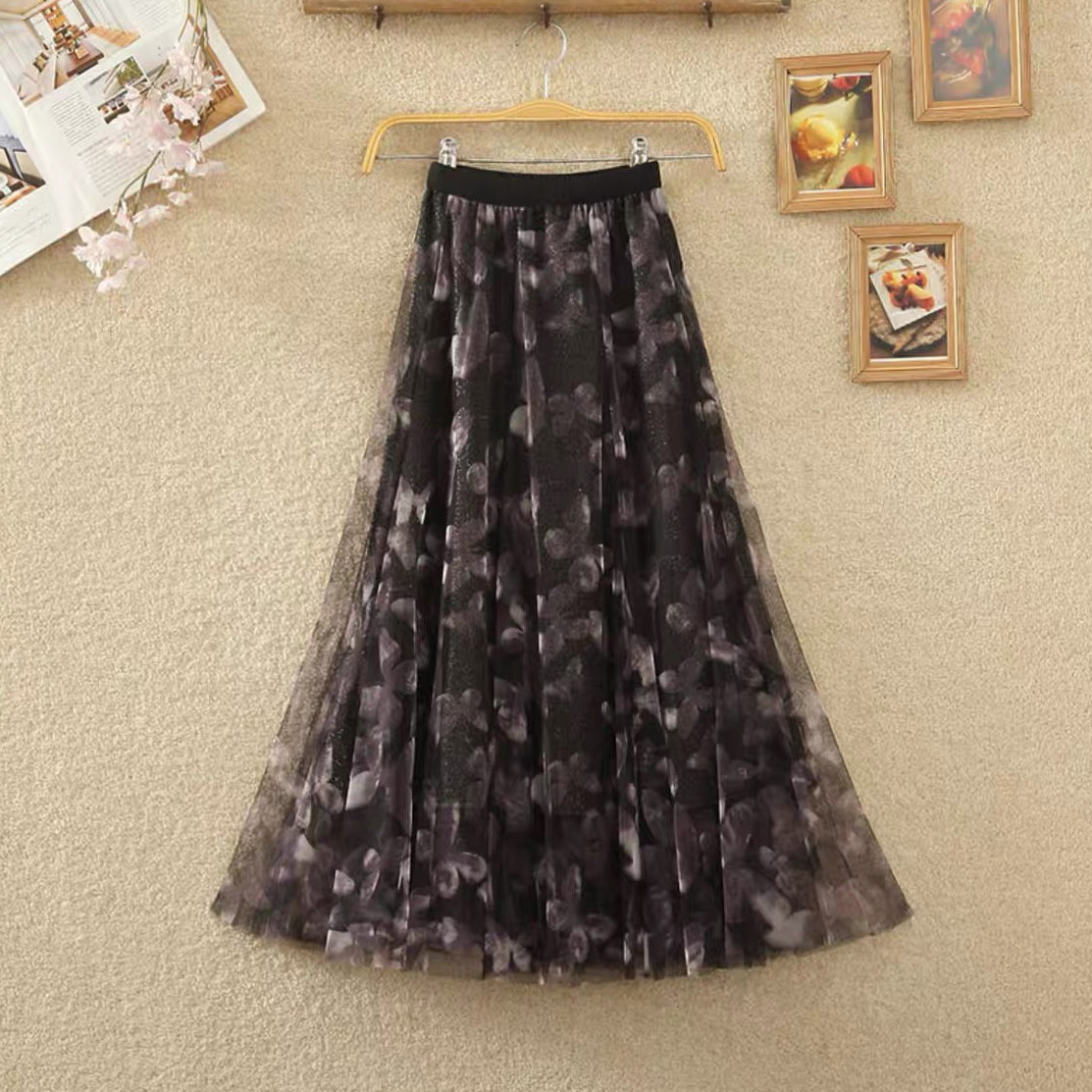 チュールスカート、 レディース、ウエストゴム、夏、春秋、蝶