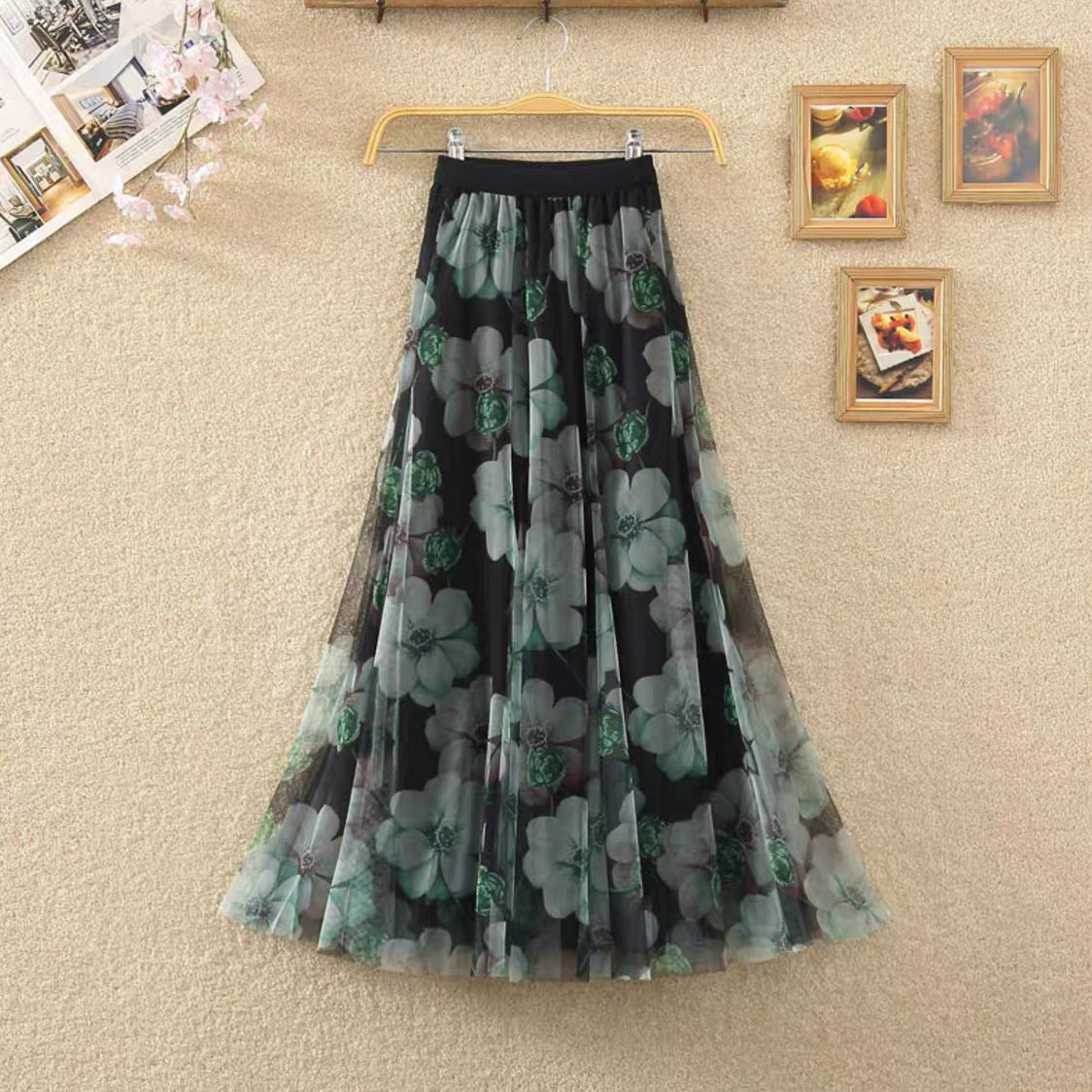 チュールスカート、 レディース、ウエストゴム、夏、春秋