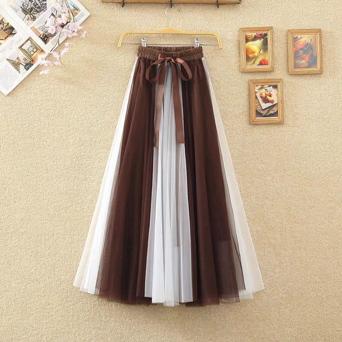 チュールスカート、 レディース、ウエストゴム、夏、春秋