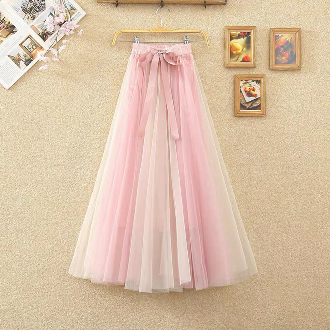 チュールスカート、 レディース、ウエストゴム、夏、春秋