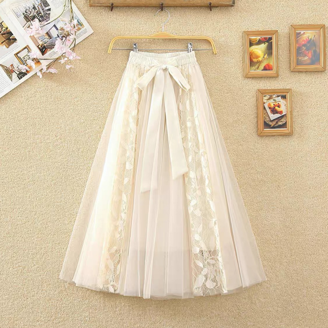 チュールスカート、 レディース、ウエストゴム、夏、春秋、刺繍
