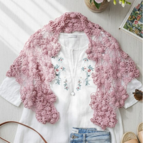 希少★PINK HOUSE　カーディガン　モチーフ編み　花　コットン ピンクハウス 立体いちごモチーフやお花のモチーフが可愛いかぎ針編み