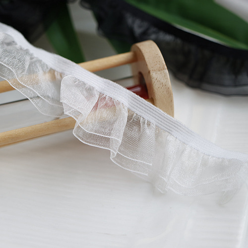 SALE〈全②色/2M/幅2.8cm〉ダブル フリル レース ギャザー 通し風 ゴム