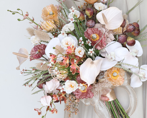 ブライダル　リースブーケ　アーティフィシャルフラワー　ドライフラワー ブートニア 造花・ドライフラワー】ブーケ・ブートニアセット(オーダー可) 【結婚