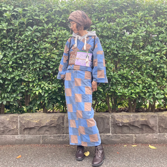 パッチワーク着物(青と茶) 着物 みーる/Mielmir 通販 18044108｜Creema