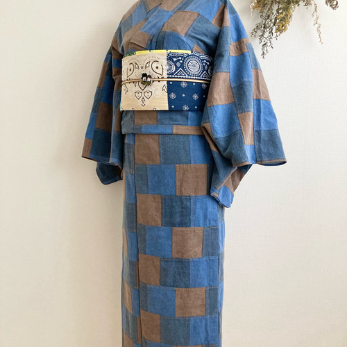 パッチワーク着物(青と茶) 着物 みーる/Mielmir 通販 18044108｜Creema