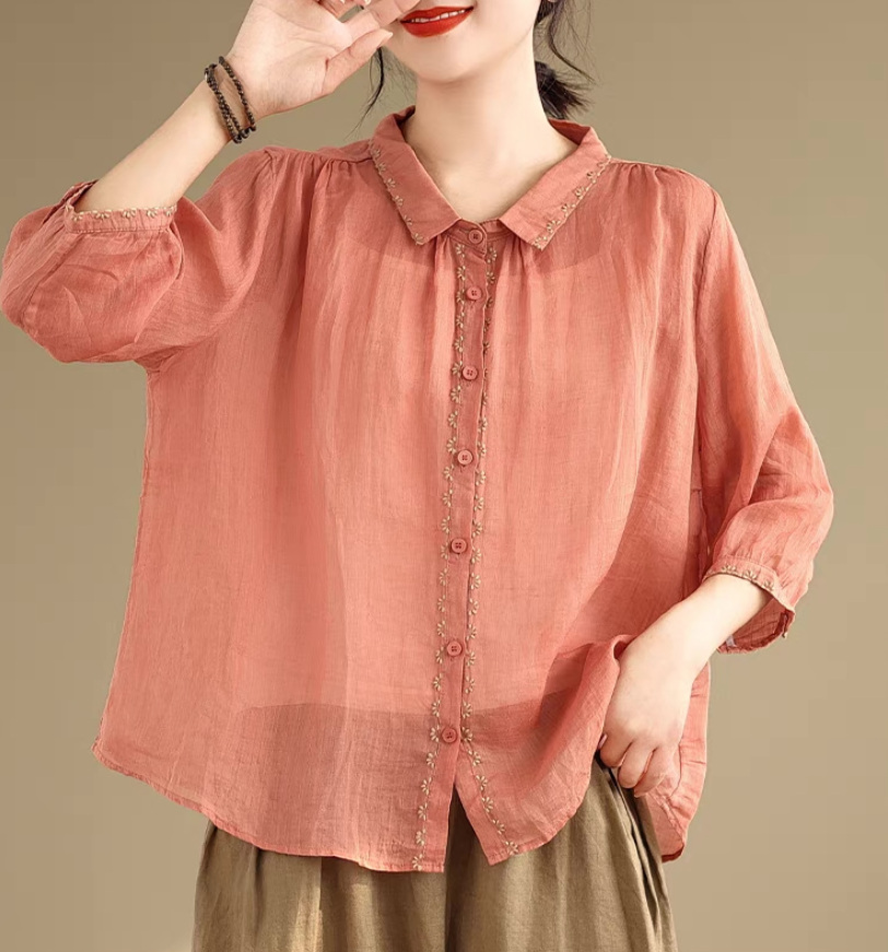 綿麻トップス、トップス、シャツ、レディース、夏