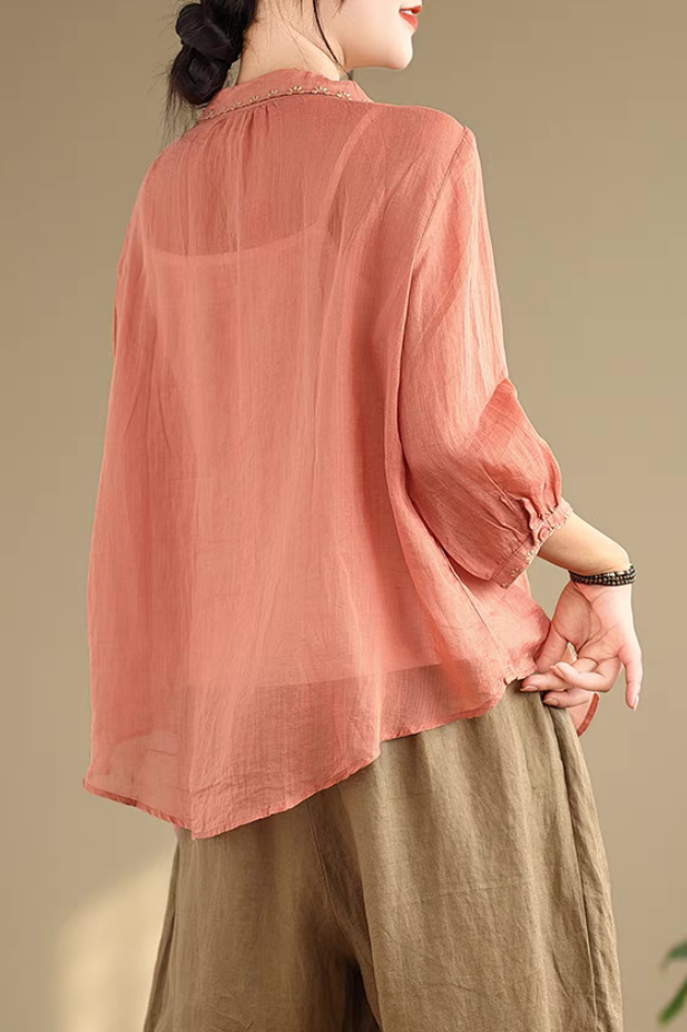 綿麻トップス、トップス、シャツ、レディース、夏