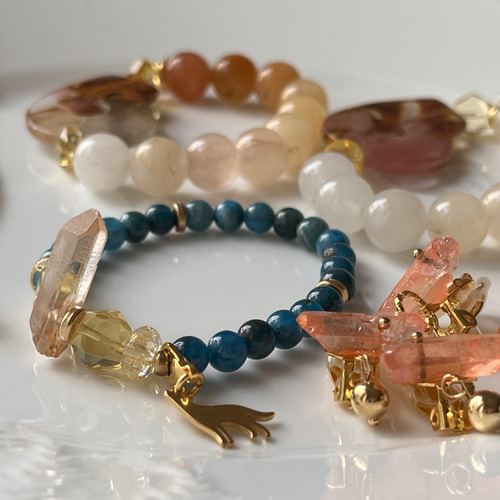 イエローカルサイト♡6アゲート♡シトリン♡羅針盤チャームブレス  