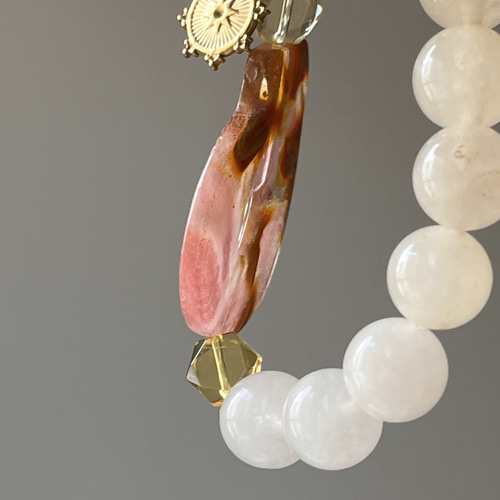 イエローカルサイト♡6アゲート♡シトリン♡羅針盤チャームブレス  