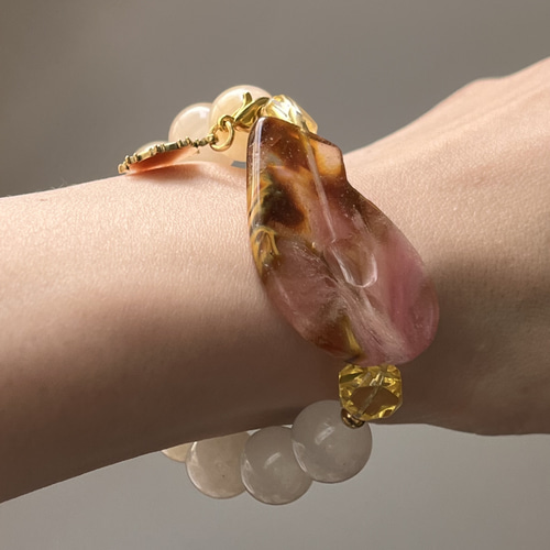 イエローカルサイト♡6アゲート♡シトリン♡羅針盤チャームブレス  