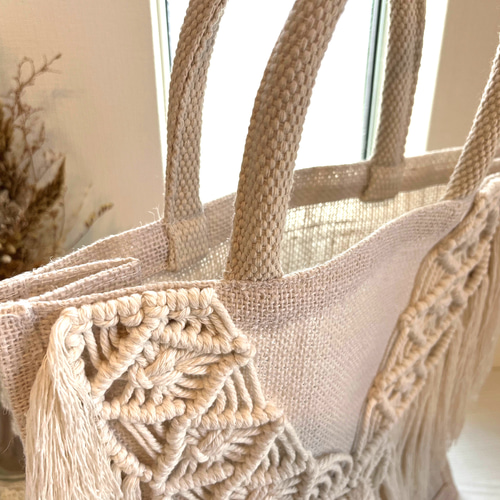 マクラメジュートバッグWT 大 ハンドバッグ macrame＊soeru 通販