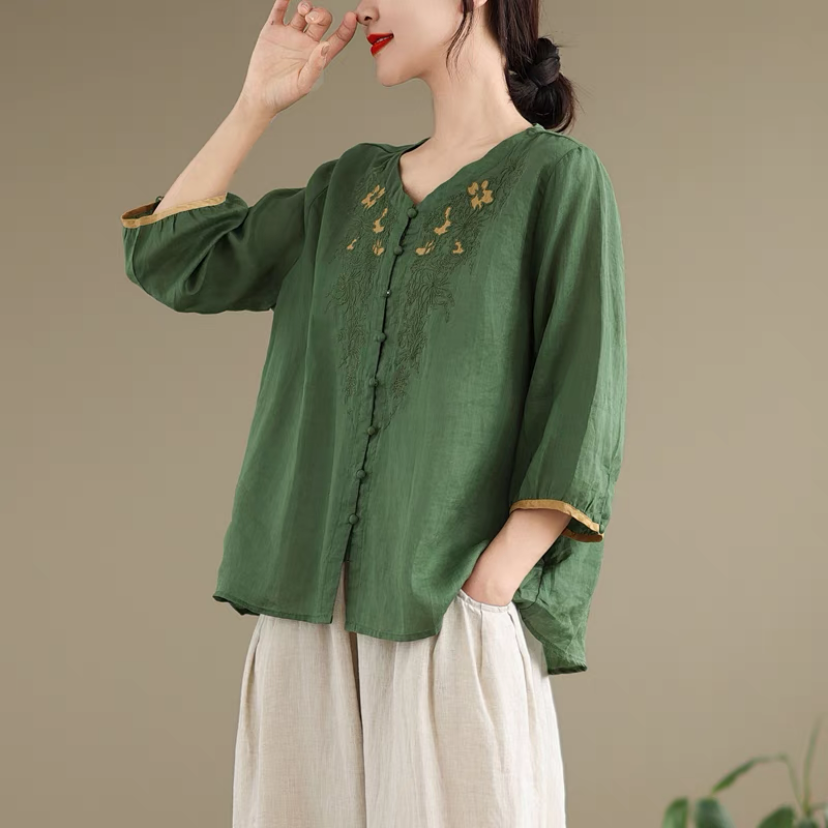 綿麻トップス、トップス、シャツ、レディース、夏