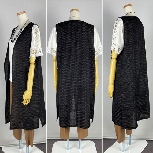 着物リメイク　ロングジレ&トートバックセット 着物リメイク 上布（麻）のロングジレ＆大島紬のトートバッグの