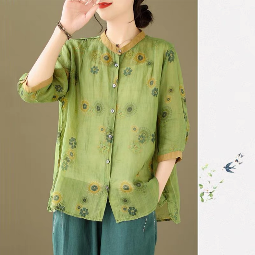 綿麻トップス、トップス、シャツ、レディース、夏