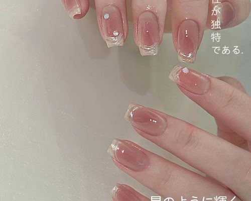 16］ネイルチップ クリアフレンチ オーロラ 大人 個性派