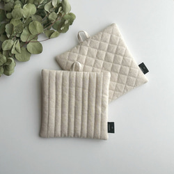 ハンドメイド 鍋つかみ 木々たち サボテン柄コットン リネン