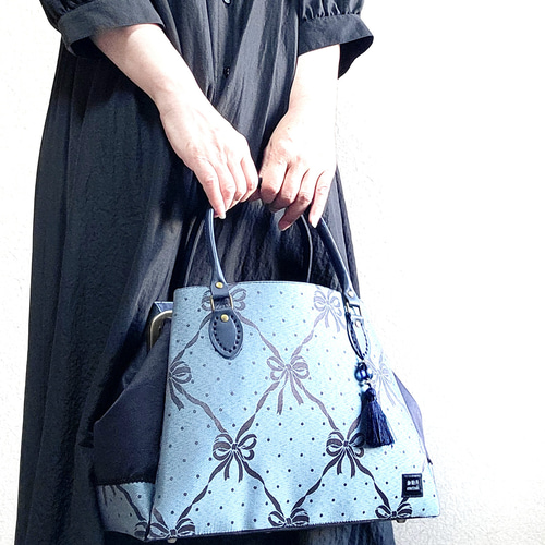 トートな がま口バッグ(横長Vol.) クロコ型押しPUレザー ハンドバッグ