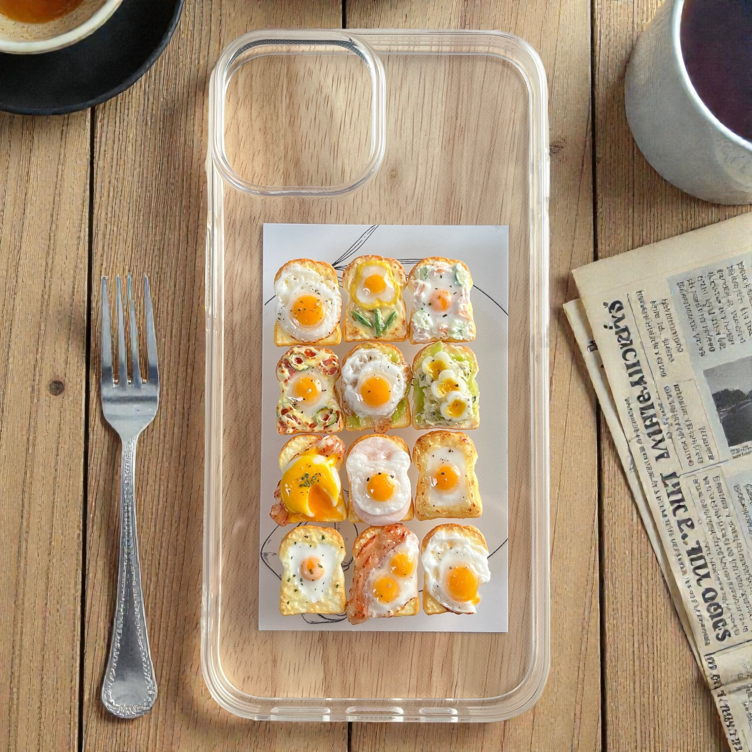 《エッグトースト12》　iPhoneケース　スマホケース　フェイクフード　食品サンプル　ミニチュアフード　目玉焼き