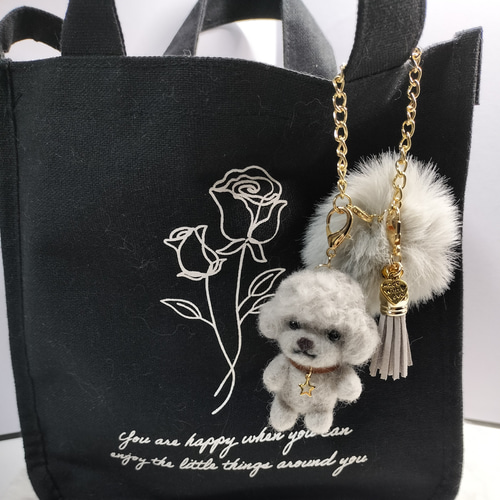 羊毛フェルト トイプードル シルバー/グレー お座りぷちわん ふわふわ 