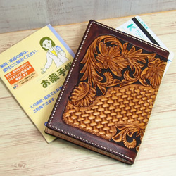 名刺入れ　カードケース　レザーカービング 革カービング「名刺カード入れ：オレンジ」 名刺入れ・カードケース