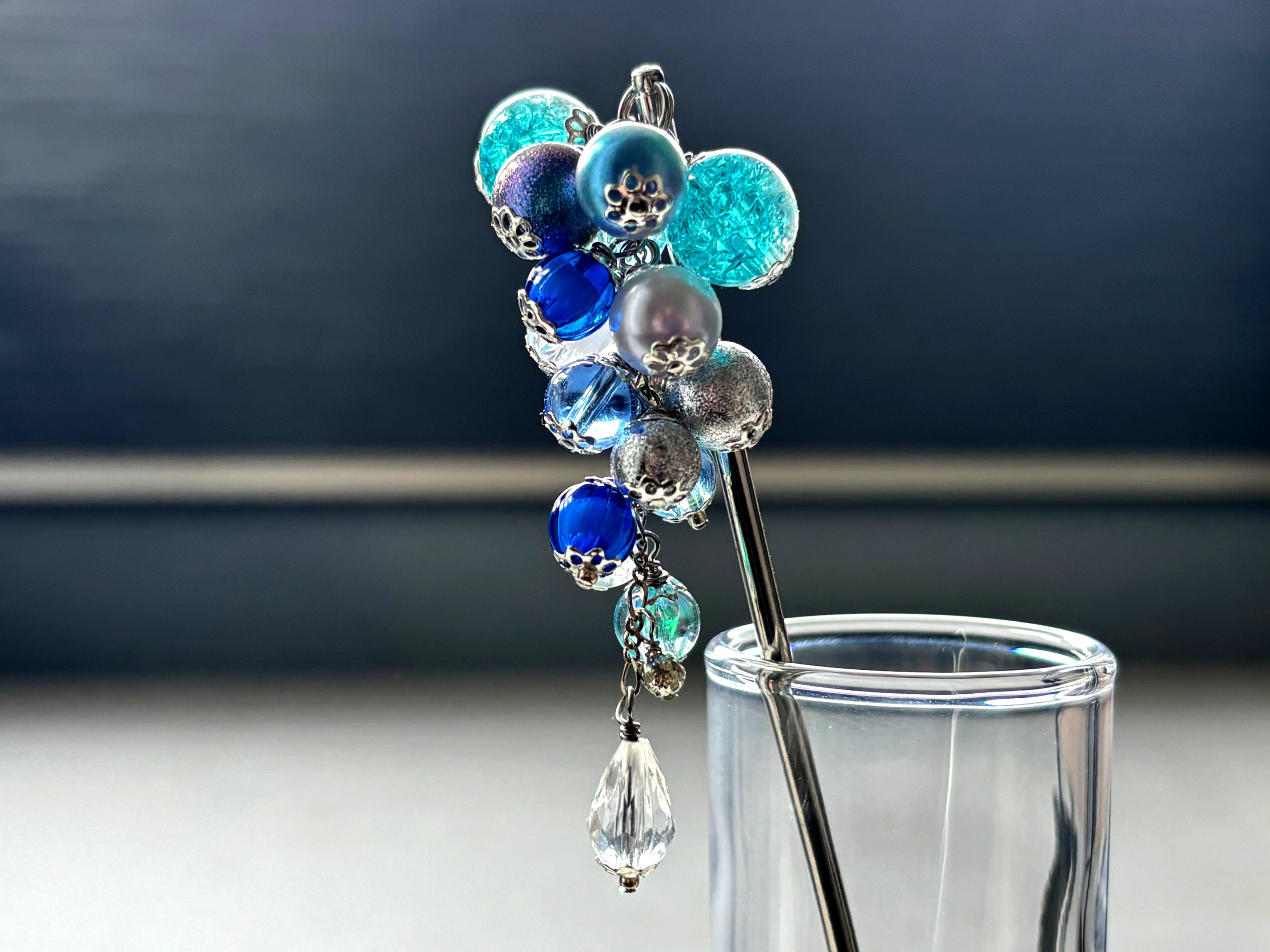 ꫛꫀꪝ硝子の髪飾り★ポンポネグラス★ヘアゴム 「想像の花」blue大きめサイズ ꫛꫀꪝ硝子の髪飾り☆ポンポネグラス☆ヘアゴム 「想像の花