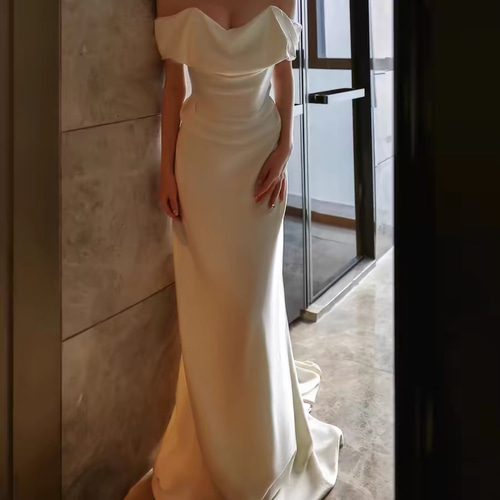 シアーな美しさ オフショルダー ウエディングドレス 雅やか ソフト