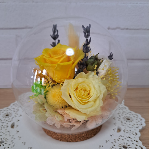 造花ギフト フラワー ガラスドーム プリザードフラワー 誕生日 記念日 イエロー プリザーブドフラワー ガラスドーム ギフト 友だち 誕生日