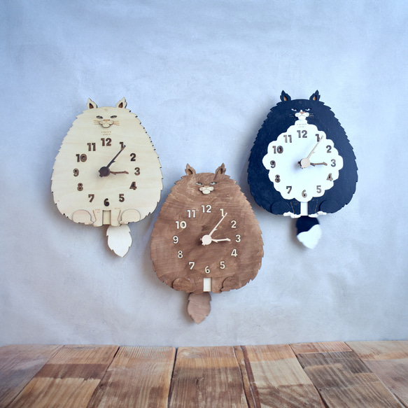 ウォルナット猫＊ロング＊レギュラーサイズの時計 木製 振り子時計 掛け時計 5枚目の画像