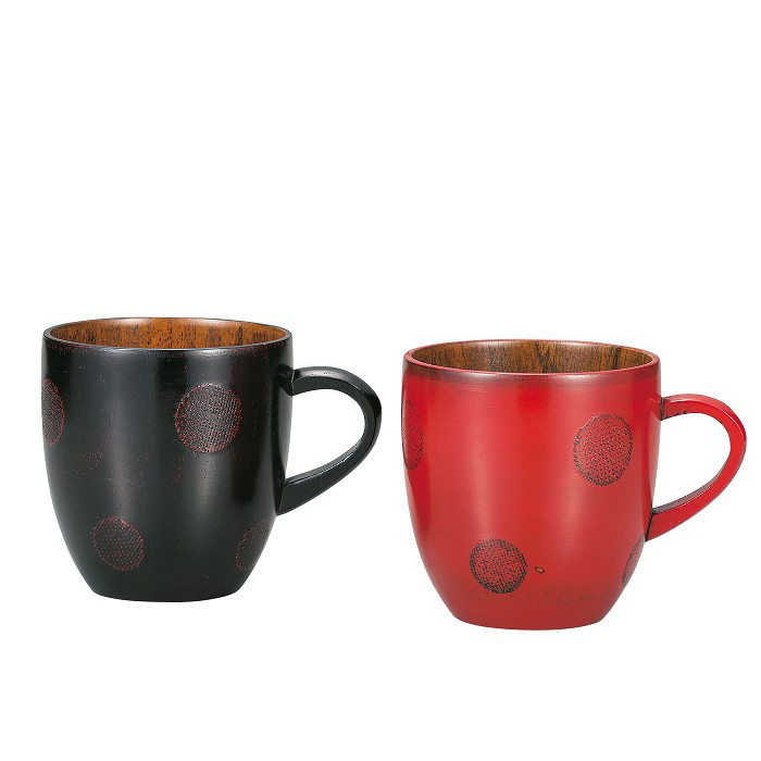 【ペアマグカップ】木製　ドット　セット　根来　曙