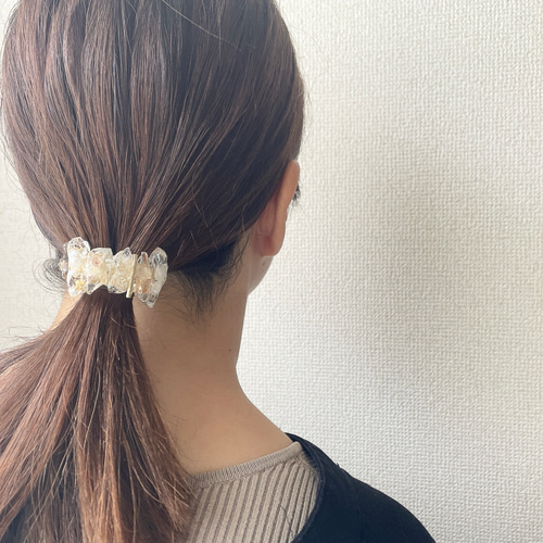 鉱石風 ポニーフック パール レジン ニュアンス ポニーフック