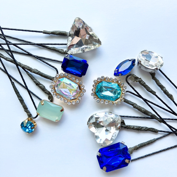 L送料無料 宝石 ビジューの髪飾り 水色 ホワイト 青 マリンブルー 成人