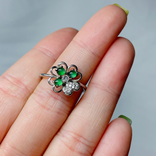 新入荷】本翡翠保証‼️天然翡翠S925リング フリーリング 鑑定書付 指輪