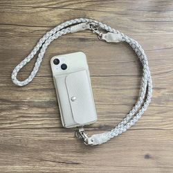 3Way 本革×パラコード スマホショルダーストラップ ホワイト・グレーミックス 2枚目の画像